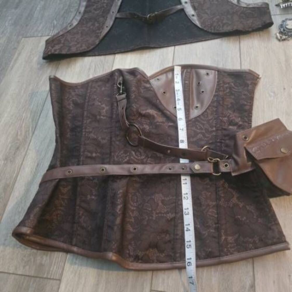 Brocade Steampunk Bustiers Corset with Jacket and Belt brown petticoat skirt - Picture 7 of 16